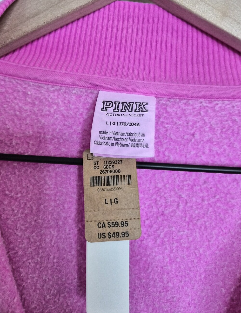 PINK Victorias Secret Hot Pink Cropped Quarter Zip Pullover Sweatshirt Large NWT - Picture 7 of 15
